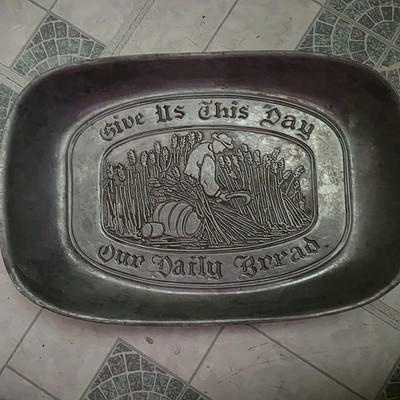 Vintage Duratale by Leonard Pewter Give Us This Day Our Daily Bread Tray Platter