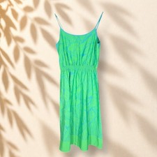 Loft Dress Women M Medium Green Floral Sheath Midi Elastic Waist Sleeveless