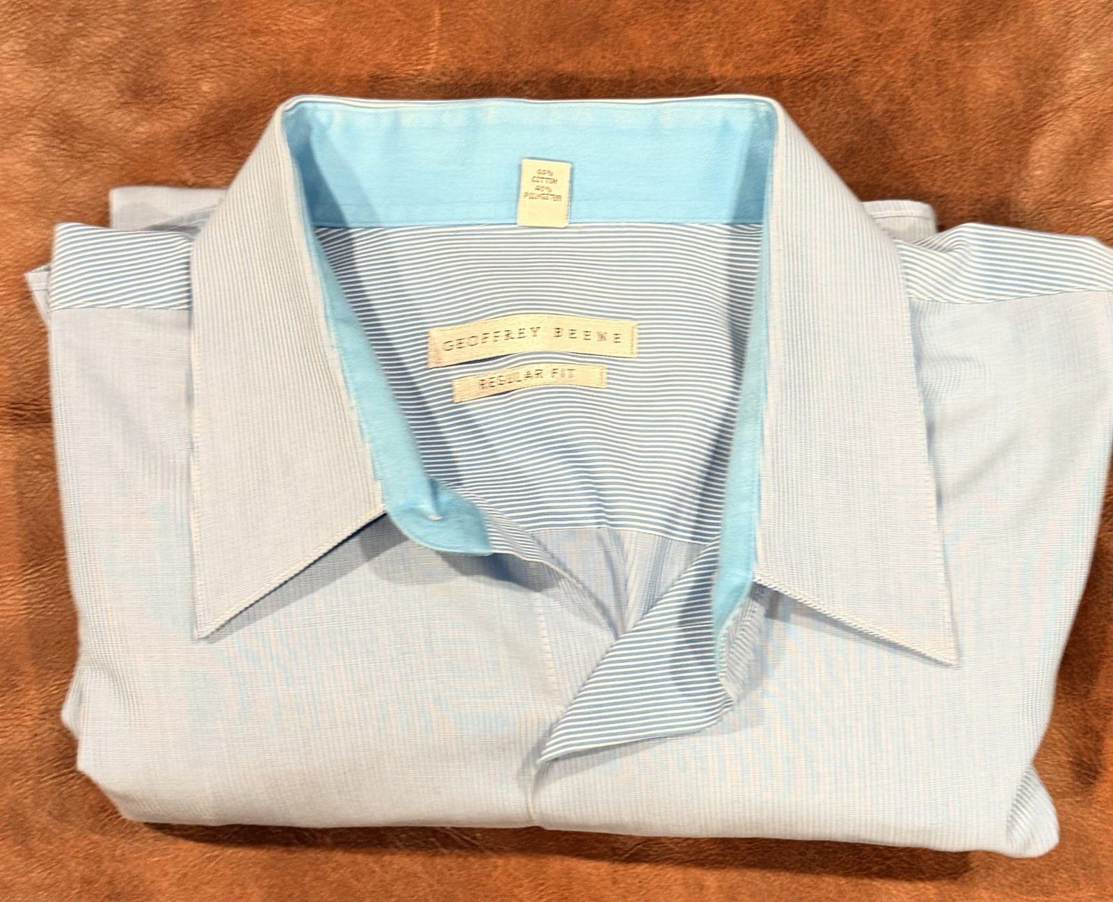 Geoffrey Beene Wrinkle Resistant Light Blue Stripe Dress Shirt 18-34/35