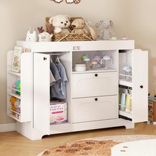 Changing Table Dresser with Drawers Clothes Hanger for Baby Room White
