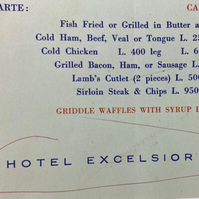 1950s Hotel Excelsior Restaurant American Continental Breakfast Menu Rome Italy