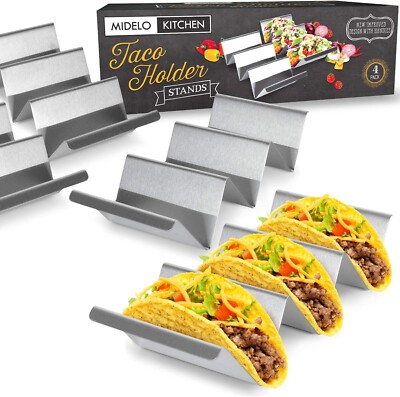Taco Holder Stands Set of 2 Stainless Steel Tray with Built-in Handle 2 Pack NEW