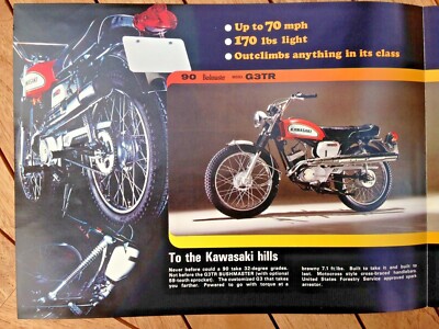 KAWASAKI 90 BUSHMASTER G3TR G3SS PROSPEKT NOS A4 4SEITEN NEW OLD STOCK CALIFORNIA