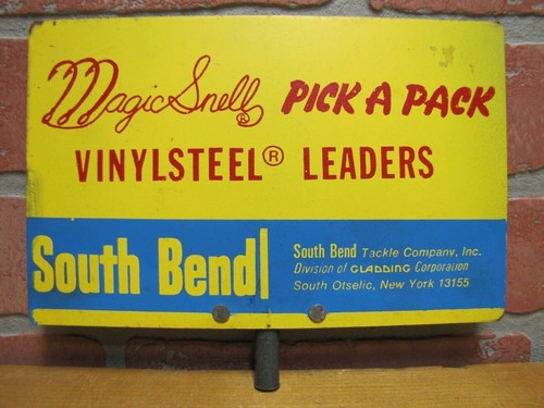 MAGIC SNELL VINYLSTEEL LEADERS Vintage 2x Angeln Werbeschild SOUTH BEND TACKLE Co - Bild 6 von 8