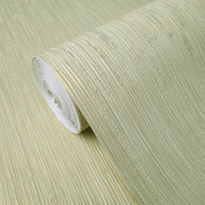 Yellow gold metallic stria lines faux fabric texture plain textured wallpaper 3D