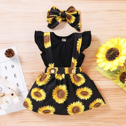 Infant Toddler Baby Girl Summer Outfit Sunflower Strap Sets Sleeveless Romper... - Picture 2 of 7