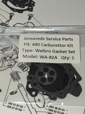 Jonsereds 490 Kettensäge Vergaserdichtung Reparatursatz für Walbro WA-82A WA82 Serie. UK