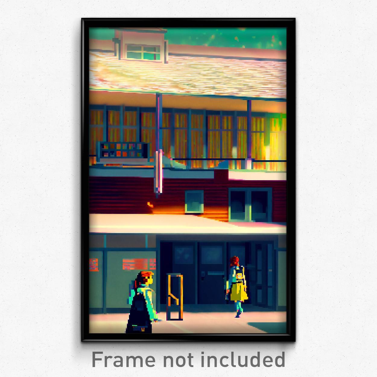 Pixel Art Poster - Shifty School (8 Bit Psychedelic Trippy Video Game Print)