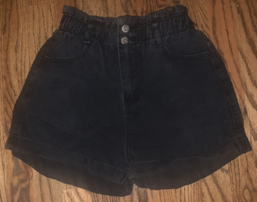 Blue Blush Size Medium Black Paperbag Jean Shorts - image 1