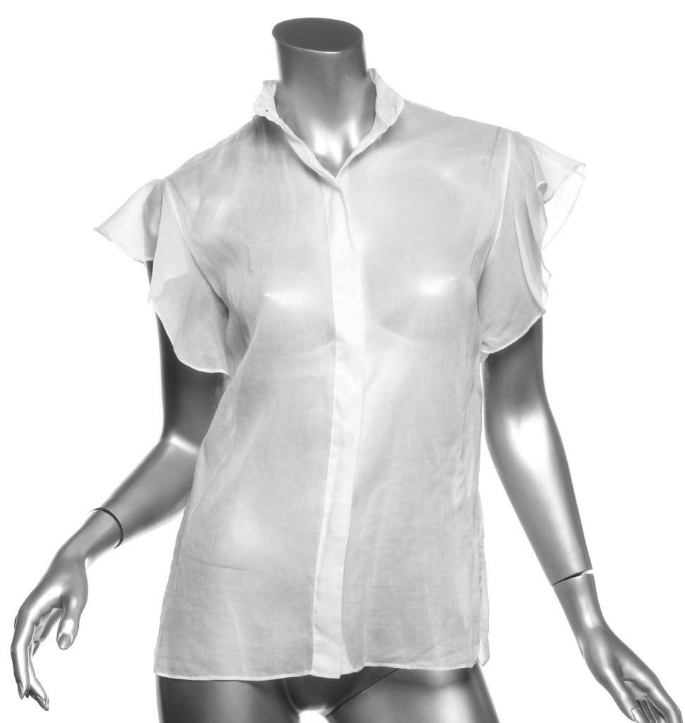 Chemisier Valentino - Blanc, Manches Courtes évasées, Coton Transparent - Taille IT38/US4/S - Neuf Avec étiquettes - Années 1980