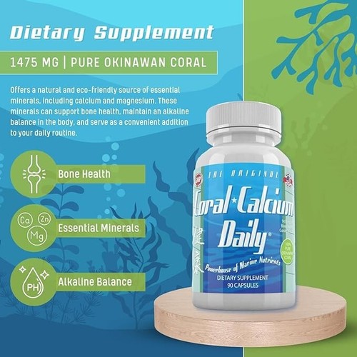 Coral Calcium Daily Original 1475mg 90 capsule Best Pure Supreme Marine Okinawan - Picture 5 of 11