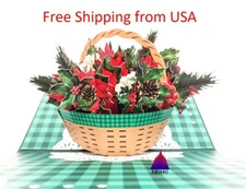 3D Pop Up Greeting Card Handmade Flower Basket Merry Christmas Thanksgiving Gift