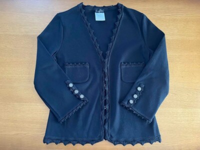 Chanel Jacket Cardigan Coco Button Black Rayon Size 40 Ladies