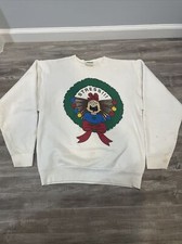 Vintage Stress Christmas Crewneck Sweatshirt Size Medium Made in USA White