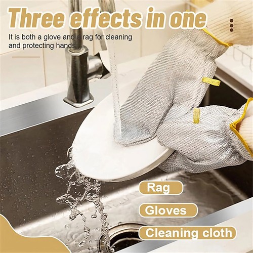 1 Pair Wire Dishwashing Gloves Waterproof Pot Washing Kitchen Cleaning Gloves - Picture 2 of 13