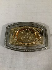 VINTAGE ANTIQUE METAL BELT BUCKLE Two Tone