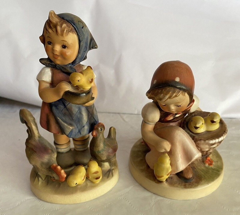 HUMMEL "FEEDING TIME" 1960'S # 199/0 AND "CHICK GIRL" 1950'S  #57/0