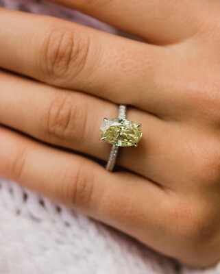 Canary Yellow Color Oval Cut Cubic Zirconia Solitaire 925 Sterling Silver Ring