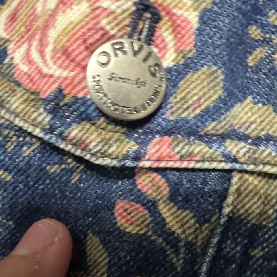 Chaqueta Denim Orvis L Floral Botón Bolsillo Cuello Manga Larga Rosa Foto 4 de 4