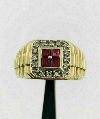 Men's Wedding Propose Ring 14K Yellow Gold Over 2.2 Ct Princess Lab Created Ruby - Picture 2 of 8