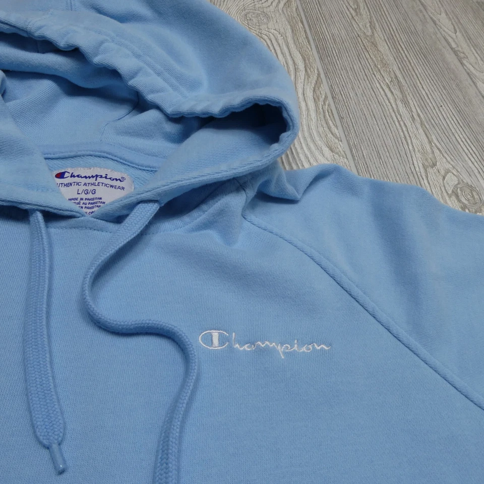 Champion Suéter Vestido Para Mujer Grande Azul Manga Corta Camisón Con Capucha Prendas para Dormir Foto 2 de 4