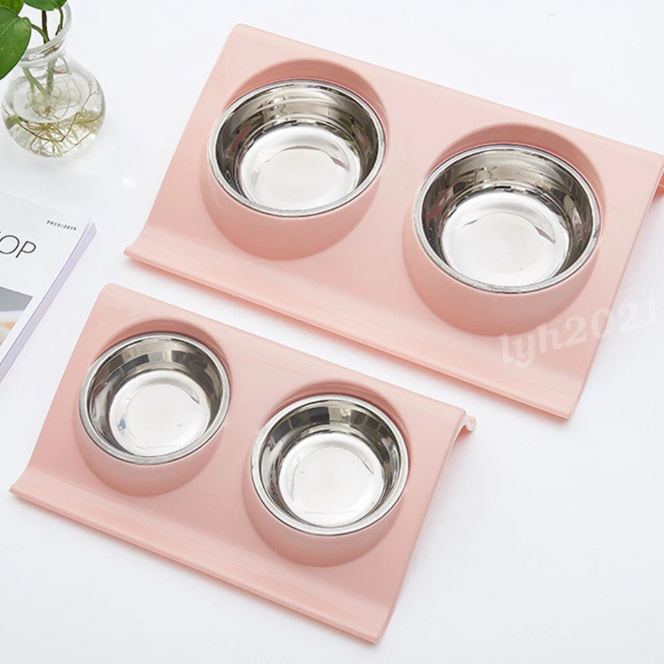 Alimentador de acero inoxidable para perros gatos tazones dobles para mascotas plato de comida de agua Foto 4 de 4