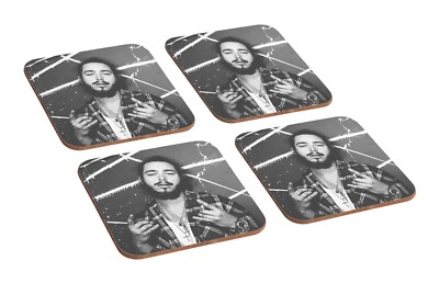 Post Malone BW - 4 Stück Holzuntersetzer Set