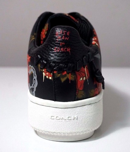 Coach Men’s Wild Lily Print Black Leather Sneakers C101 Size 8 - Picture 11 of 12
