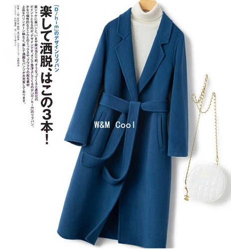 Womens Winter Wool Coat Double Cashmere Mid Long Slim Warm Belt Jacket Overcoat - Picture 12 of 21