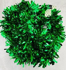 1 PK green St. Patrick's Day tinsel Garland w/ shamrock accent 9 ft party decor