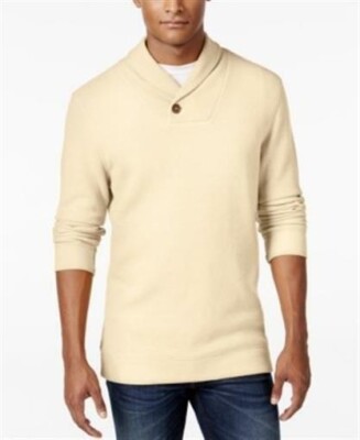 Tasso Elba Mens Textured LS Pullover Sweater Shortbread Heather Grey XL Shawl