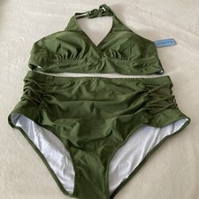 Yonique Womens Size 22 High Waisted Swimsuit Two Piece Bathing Suit Green NWT