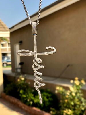 Mens Italy 14k White Gold Finish Cross 