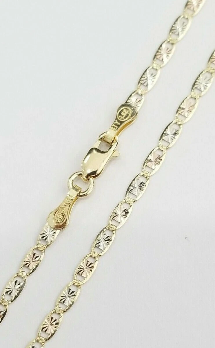 Collana Stella Catena Valentino 14k Real Tri Bianco Rosa Giallo 2mm 18' Italiana