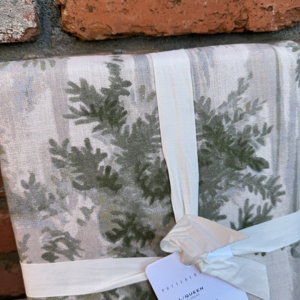 Pottery Barn Jardin Toile Duvet Cover Cotton Full/Queen Green