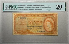 1952 Bermuda 5 Pound PMG Very Fine 20