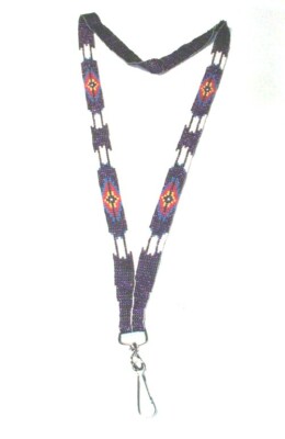 Purple Beaded Lanyard Three Eagle Feather design 30'' Neck loop Swivel clip #92