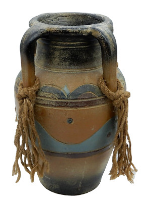 River Junction Pottery Works Four Handled Vessel Vase with Jute Ropes 10'' Tall