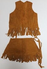 Child Western Cowgirl Play Costume Halloween 2 Piece Vtg 1950s Suede Girls Sz 6