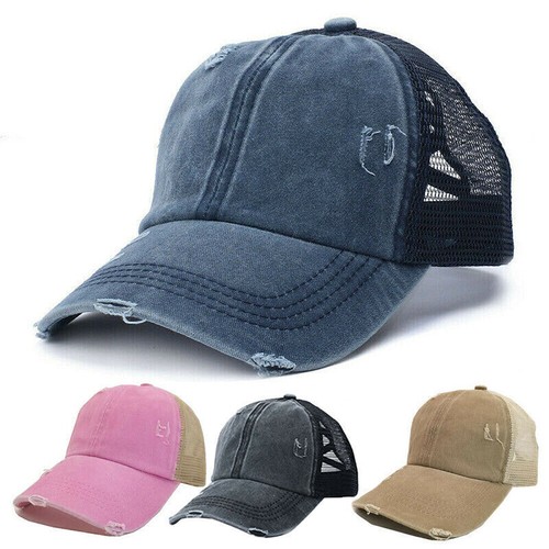 Ponycap Messy High Bun Ponytail Sun Sport Cap Adjustable Washed Baseball Cap Hat - Picture 8 of 29
