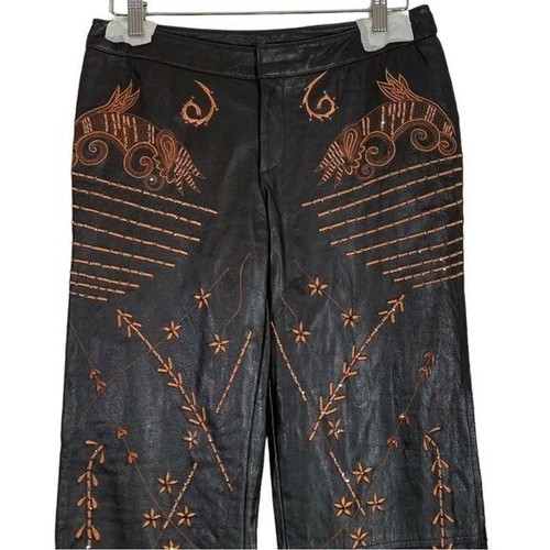 Mandalay Western Leather Embroidered Flare Leg Pants Size 8 NWT Designer Vintage - Picture 3 of 12