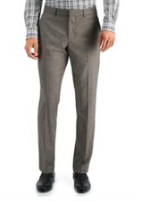  95 Perry Ellis Men's Brown Slim-Fit Stretch Non-Iron Dress Pants Size 36W 32L