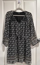 Madewell Size 6 Black White Floral Boho Tassel Elastic Waist Mini Dress