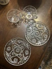 Vintage Anchor Hocking Clear Glass Star of David Tray 2 Round Snack Plate 2 Cups
