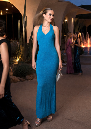 Vintage 70s Jody Maxi Gown 5 6 S Stretch Poly Sleeveless Halter Sparkle Disco - Picture 13 of 20