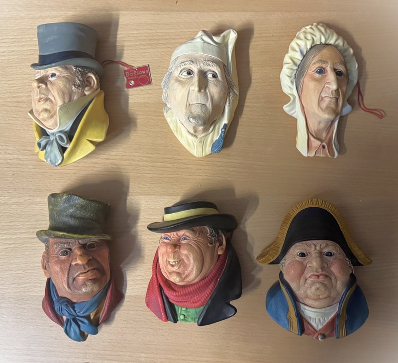 Six (6) Vintage Bossons Chalkware Dickens Characters. England. Nice Condition