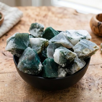 Natural Raw Moss Agate Stone Rough Mineral Specimen Healing Crystal Decor 25-30g