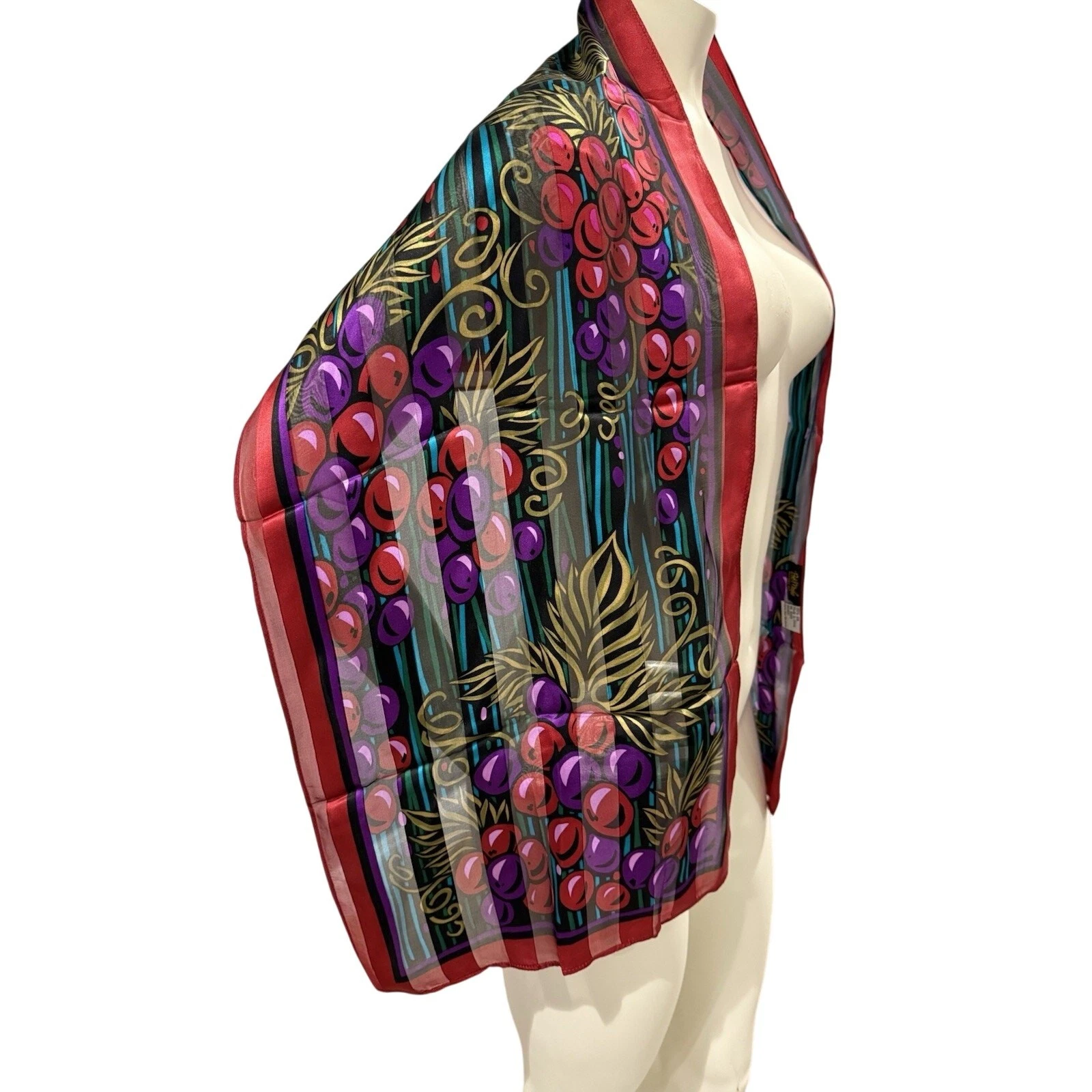 Bob Mackie Wearable 100% Silk Art Scarf 13x61" Grape Design Stripe Jewel Tones