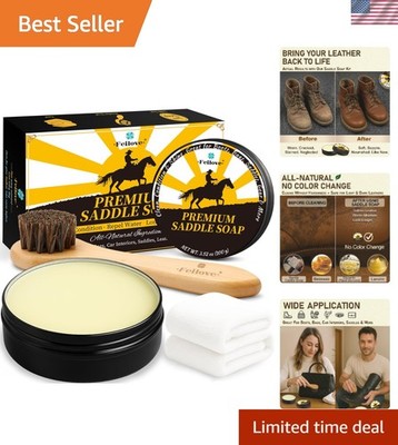 Essential Leather Care 3-in-1 Kit with Saddle Soap, Brush & Cloth - 3.52oz
