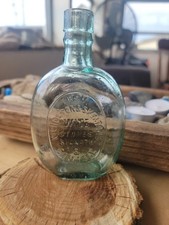Antique Victorian Pumpkin Seed Whiskey Flask AQUA/GREEN  Pocket Flask  5.5"